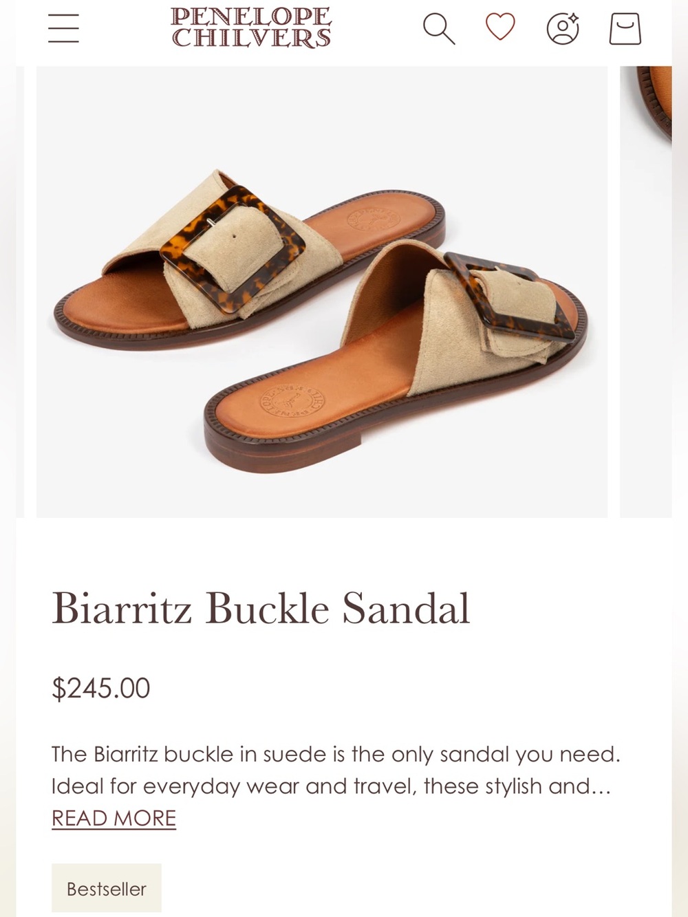 Penelope Chilvers Beige Suede Slide Sandals with Tortoiseshell Buckle
